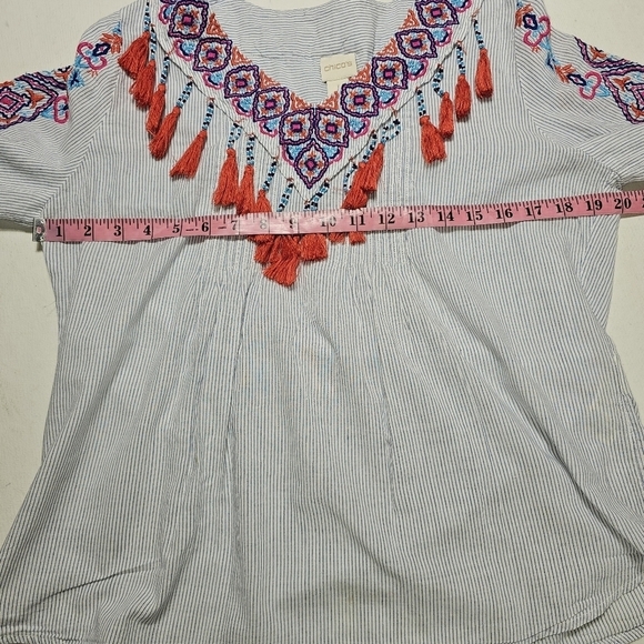 Chico's Peasant Embroidered Petite Blouse with Tassels Size small - Picture 11 of 11